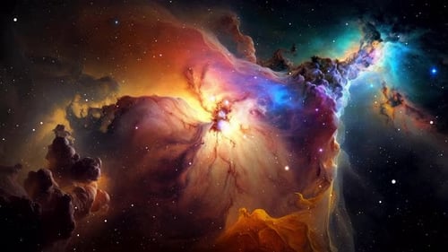 Vibrant Cosmic Nebula with Swirling Gas and Shimmering Stars