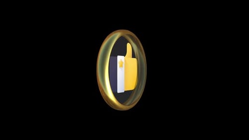 Golden 3D Thumbs Up Icon Rotating Loop Animation