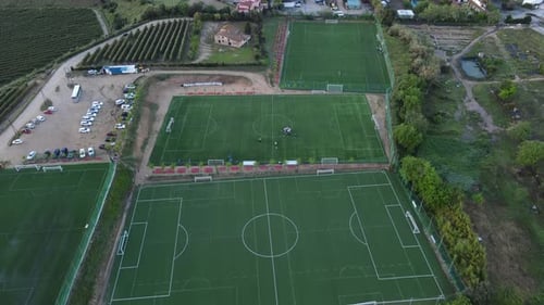 Aerial View of Soccer Fields in Rural Area