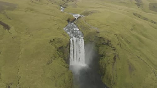 Aerial view of Seljalansfoss waterfall on the southern region of Iceland.