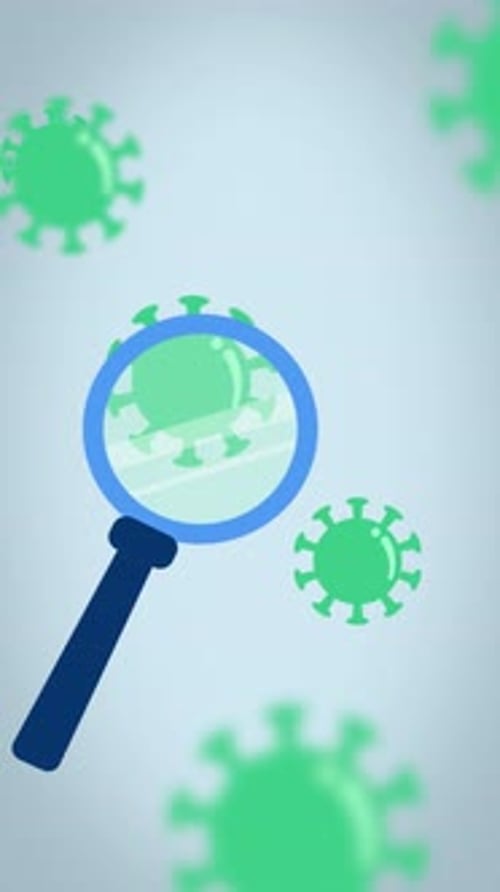 Magnifying glass searching for coronavirus pathogen animation