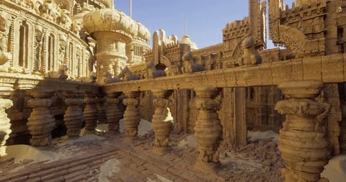 Detailed Carved Architecture Set in a Sandy Landscape