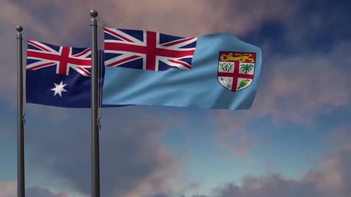 Fiji Flag Waving Along With The National Flag Of The Australia - 2K
