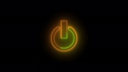 Neon Glowing Power Button Icon Animation Loop