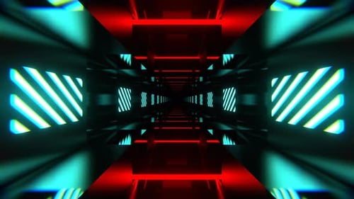 Turquoise And Red Rhythmically Shimmering Striped Tunnel Background Vj Loop I 4K