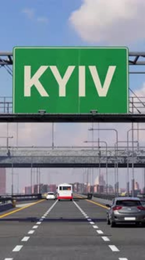 KYIV Road sign on Highway Vertical Video