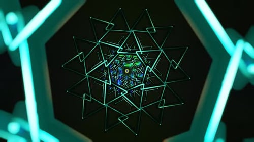 Seamless Neon Geometric Background With Rotating Light Patterns