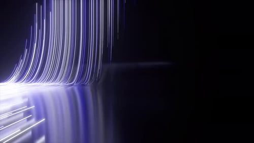 Abstract Black Background with Blue White Neon Lines Go Up and Disappear 3D Animation