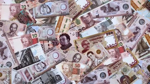 Geldhintergrund, Geldwechsel, Papierbanknoten aus verschiedenen Ländern. Geld, Bargeld, Währung