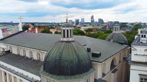 Aerial View Of Domes Of The Casimir Chapel Of Vilnius Cathedral Basilica In Lithuania.