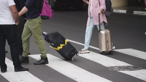 People Walk Airport Roll Baggage Passenger Hand Luggage Traveler with Suitcase