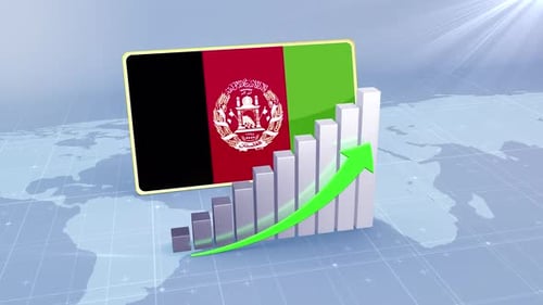 Afghanistan Flag With Increasing Bar Chart Graph And Arrow Green