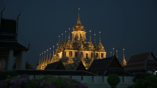 A 4K video of Loha Prasat at night, Bangkok, Thailand.