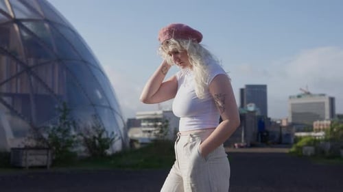 Blonde Woman Posing in Urban Outdoor Setting