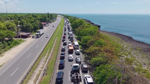 Vehicle Traffic Jam Caused By An Accident On The Las Americas Highway In Dominican Republic -
