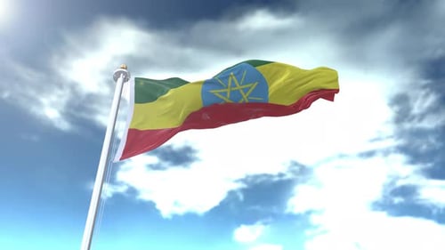 Ethiopian National Flag Waving Proudly in Sunny Sky