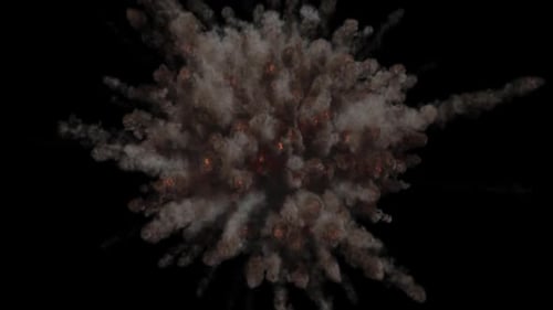 Large explosion toward camera top down view, transparent background