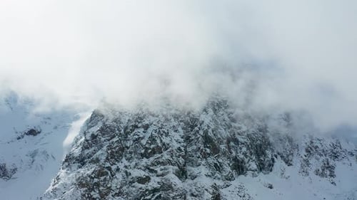 Aerial view of snow covered mountains, Russia.
