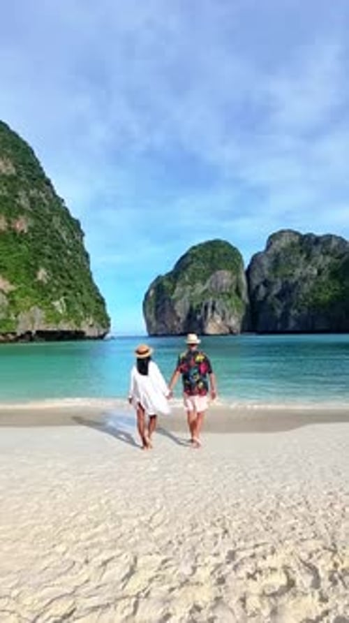 a Couple of Men and Woman Visit Maya Bay Koh Phi Phi Thailand