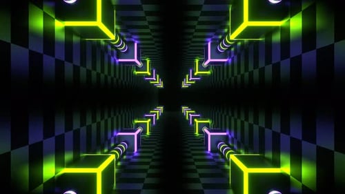 Purple And Light Green Neon Energy On Corners Tunnel Background Vj Loop In 4K