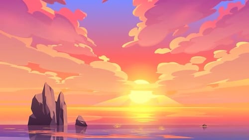 Beautiful Sunset over a Calm Ocean with Clouds - Tranquil Landscape - Peaceful Nature