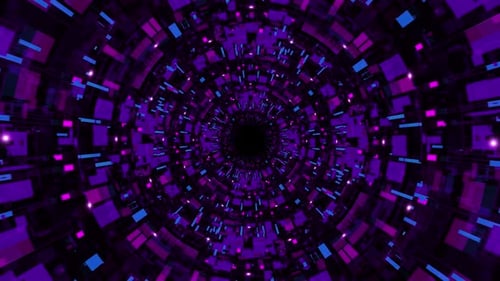 Abstract Futuristic Tunnel with Digital Blocks Loop Background
