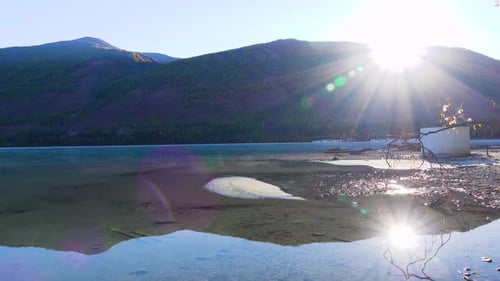 The tranquility of the lake and the mountains. The reflection of the blue sky.