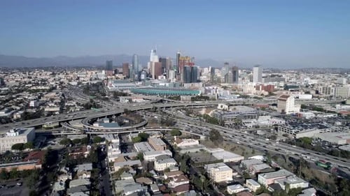 Downtown Los Angeles Flyover By Aerial Drone