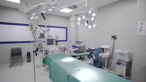 modern professionally equipped hospital emergency room ready to start emergency surgery
