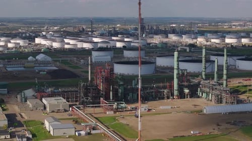 Aerial View of Industrial Oil Refinery with Extensive Infrastructure