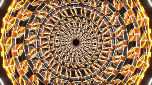 Orange And White Neon Shape Kaleidoscope Tunnel Background Vj Loop In 4K