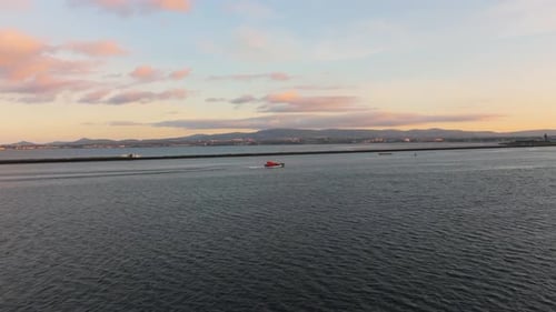 Stunning Drone Footage of a Boat at Dublin Port During Golden Hour - Co.Dublin - Ireland_jun05