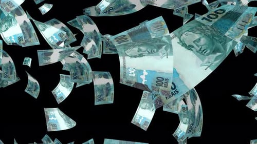 Falling Brazilian 100 Real Banknotes Animation
