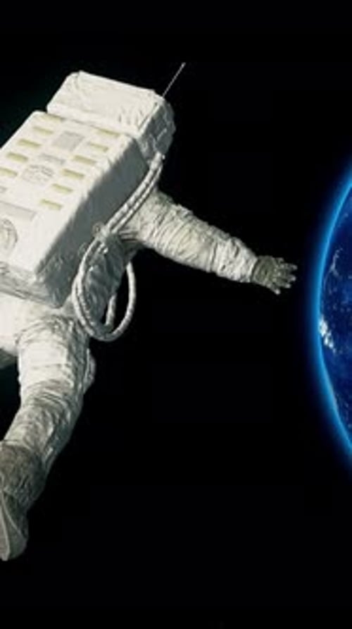 Astronaut flies in space around the Earth. Spacewalk.