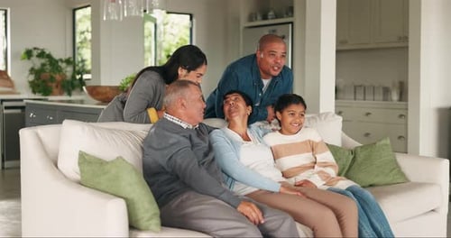 Big family, relax and happy together in lounge for bonding in living room