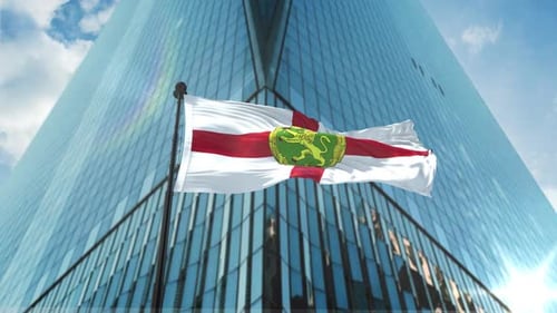 Corporate Building with Waving Flag Animation