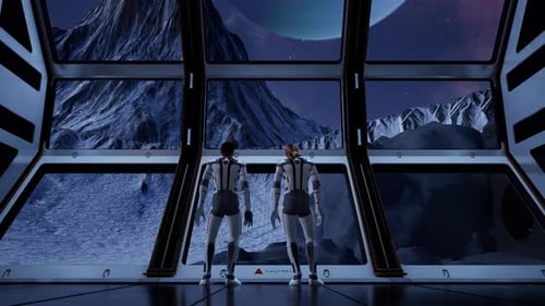 Astronauts Inside Sci Fi Base Observing Icy Planet 5