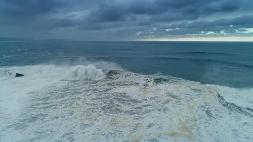 Aerial View on Big Waves Atlantic Ocean at Storm