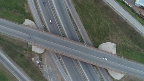 Aerial Top Down View of Highway Interchange Junction Road with Traffic Shot with Camera Rotation
