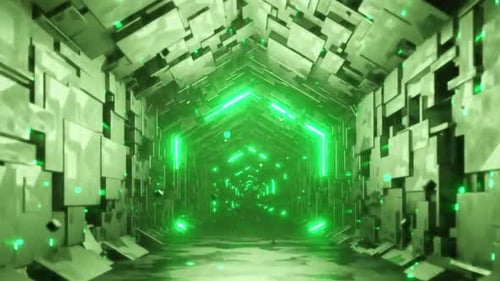 Futuristic green tunnel corridor