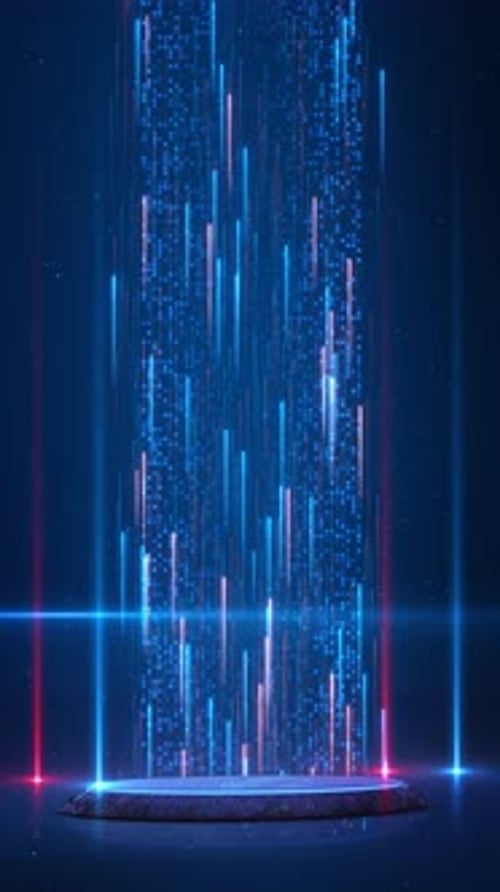 Futuristic Digital Podium with Blue Data Stream