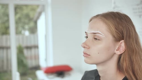 Woman Getting Eyebrows Shaped by Cosmetician