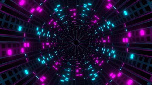 Cyan And Pink Neon Circular Light Strobe Tunnel Background Vj Loop In 4K