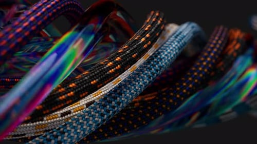 Abstract Colorful Twisting Ropes and Iridescent Fluid Cables Motion Background