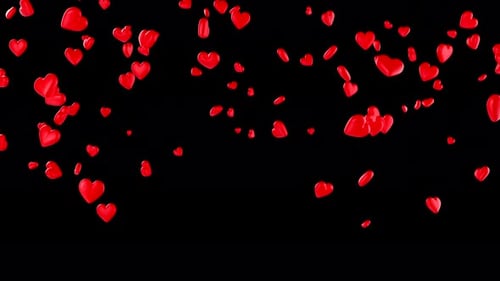 Animated red hearts falling down. Alpha channel. 3D rendering. 4K