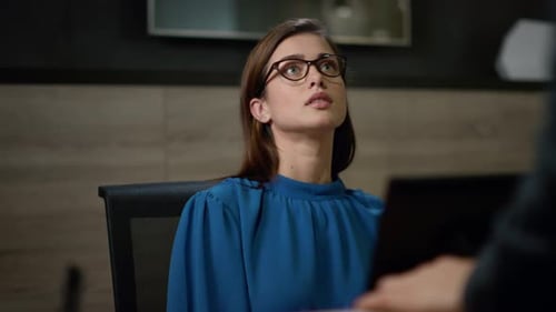 Portrait Office Receptionist Talking Telephone in Office. Corporate Secretary Calling Coworker At