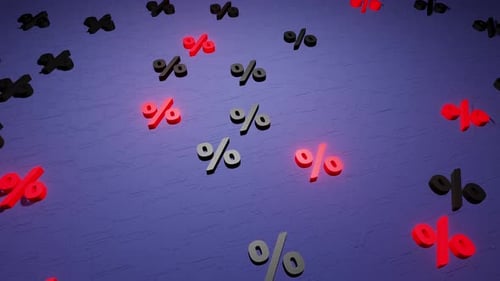 Dynamic Percentage Symbols Flowing on Blue Textured Background