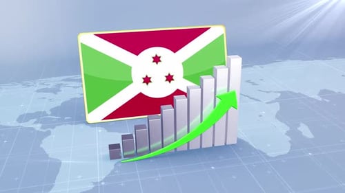 Burundi Flag With Increasing Bar Chart Graph And Arrow Green