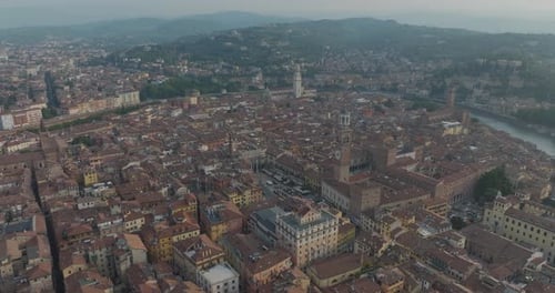 Aerial view of historic Verona with medieval architecture, Italy.