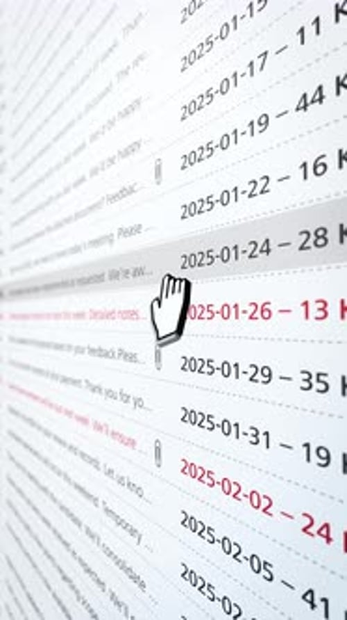 Vertical animated email inbox showing incoming messages and cursor movement